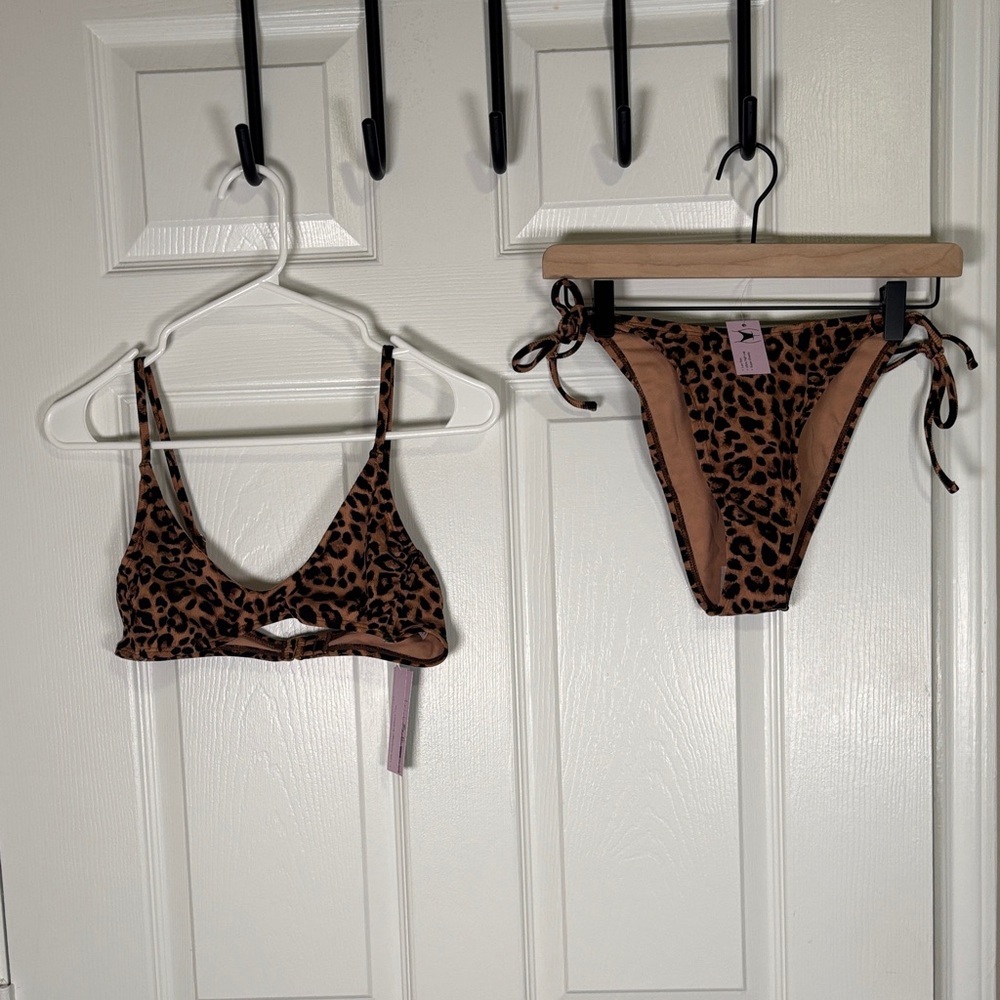 NWT Wild Fable Leopard Print Bikini Set Size Medium Tie Side Bottom